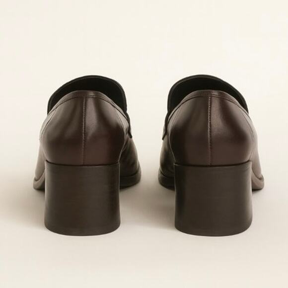 Y2K Nine West Brown Leather 90s Minimalist Leather Heeled Loafers Gold Detail 9 - Picture 6 of 10